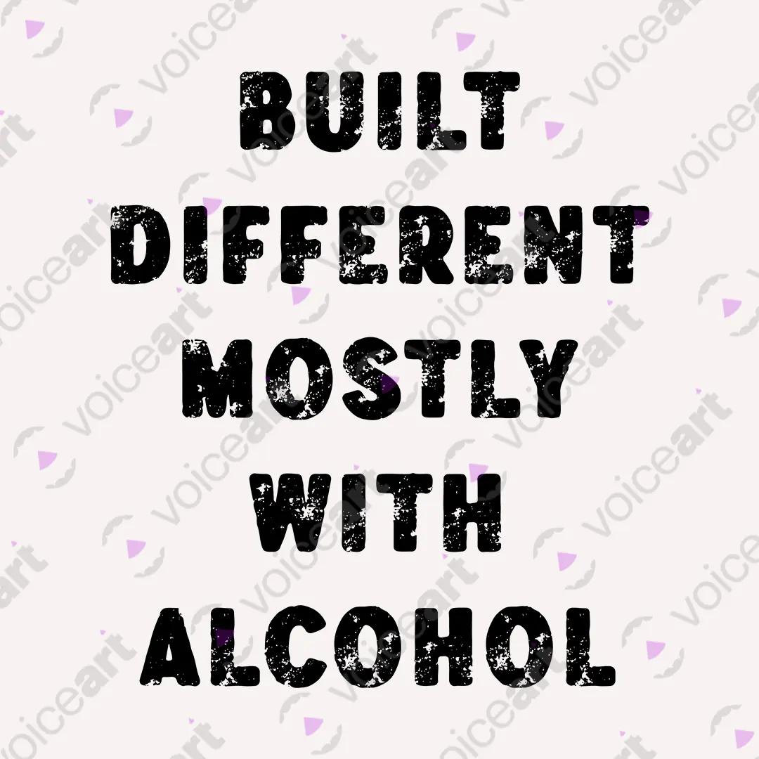 VOICEART White Watermark Built Different Mostly With Alcohol Funny Tee Joke Short Cotton T-Shirt for Men and Women