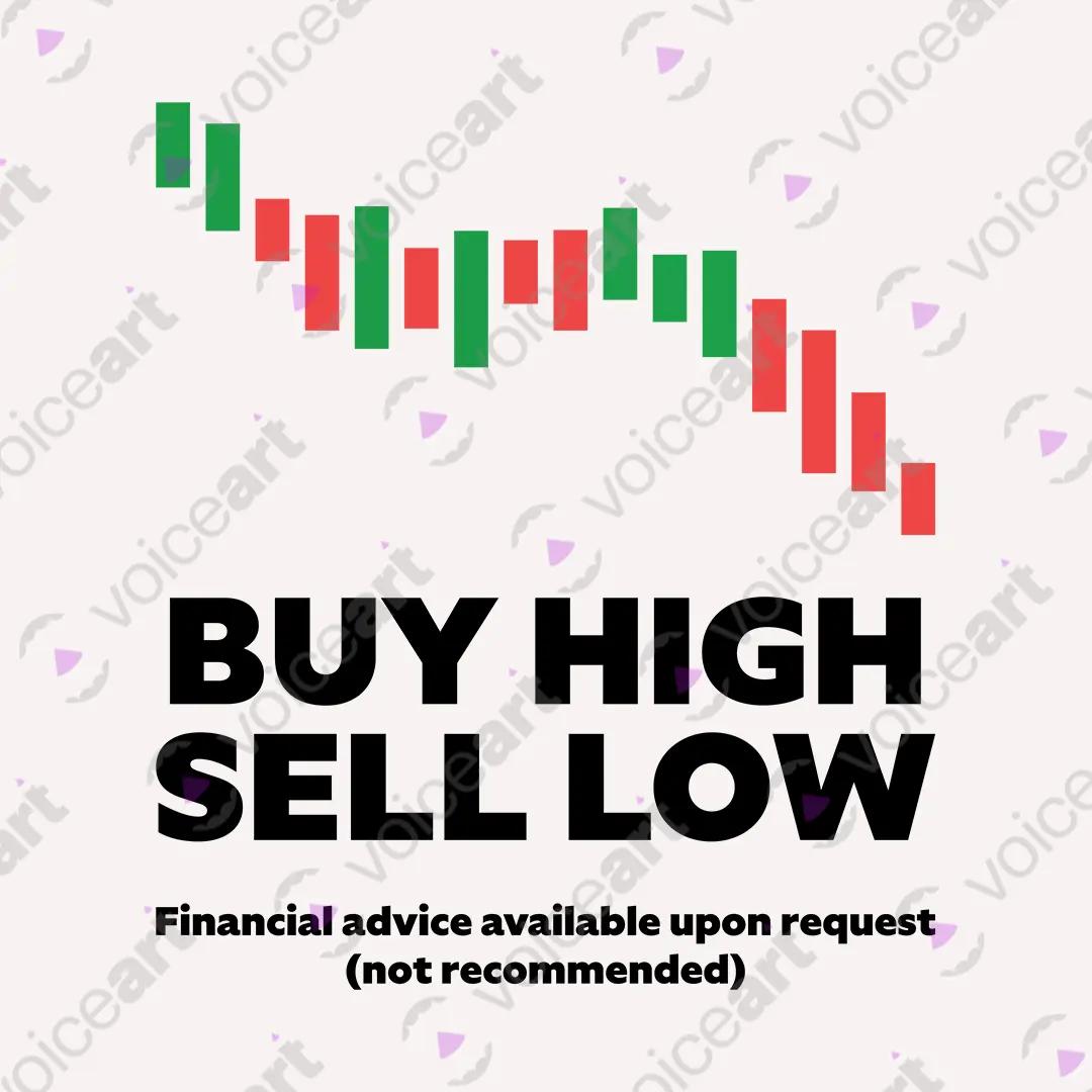 VOICEART White Watermark Buy High Sell Low Funny Graphic Tee with Wordplay Design Short Sleeve Combed Cotton T-Shirt v2