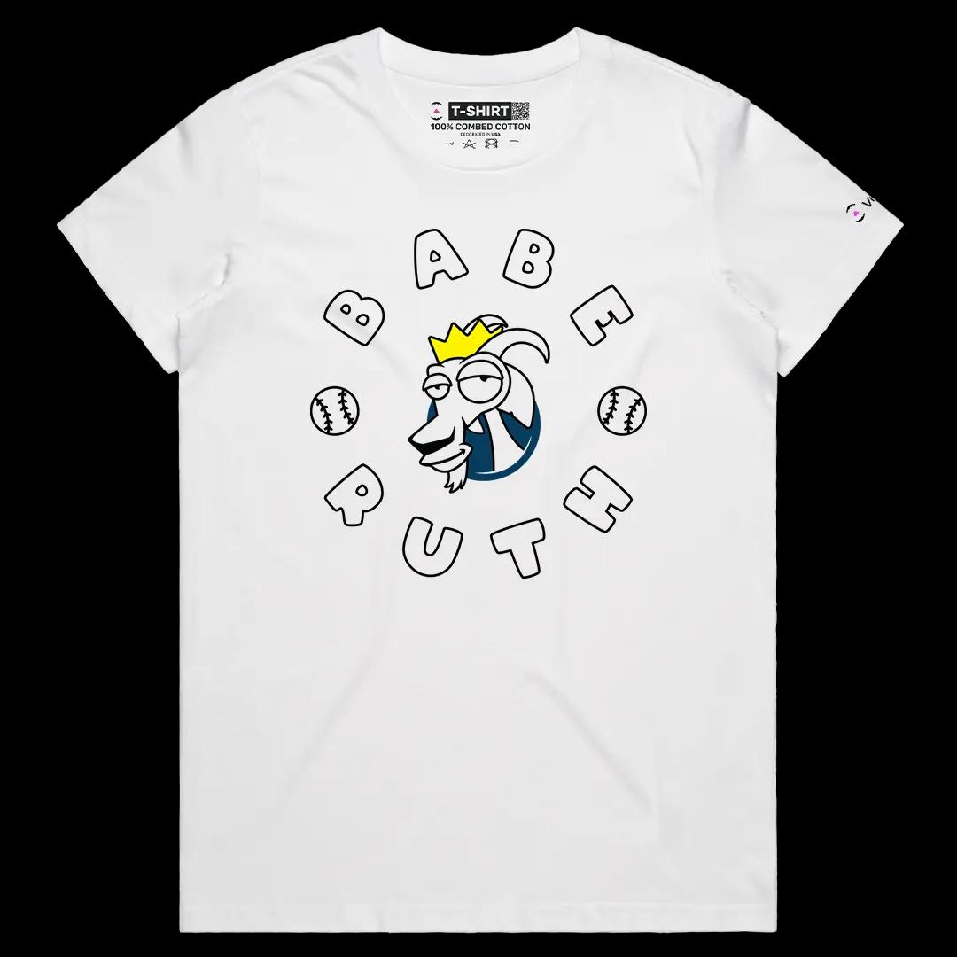 VOICEART White Female Regular Babe Ruth The Goat Sports Tee for Baseball Short Sleeve Combed Cotton TShirt for Men and Women