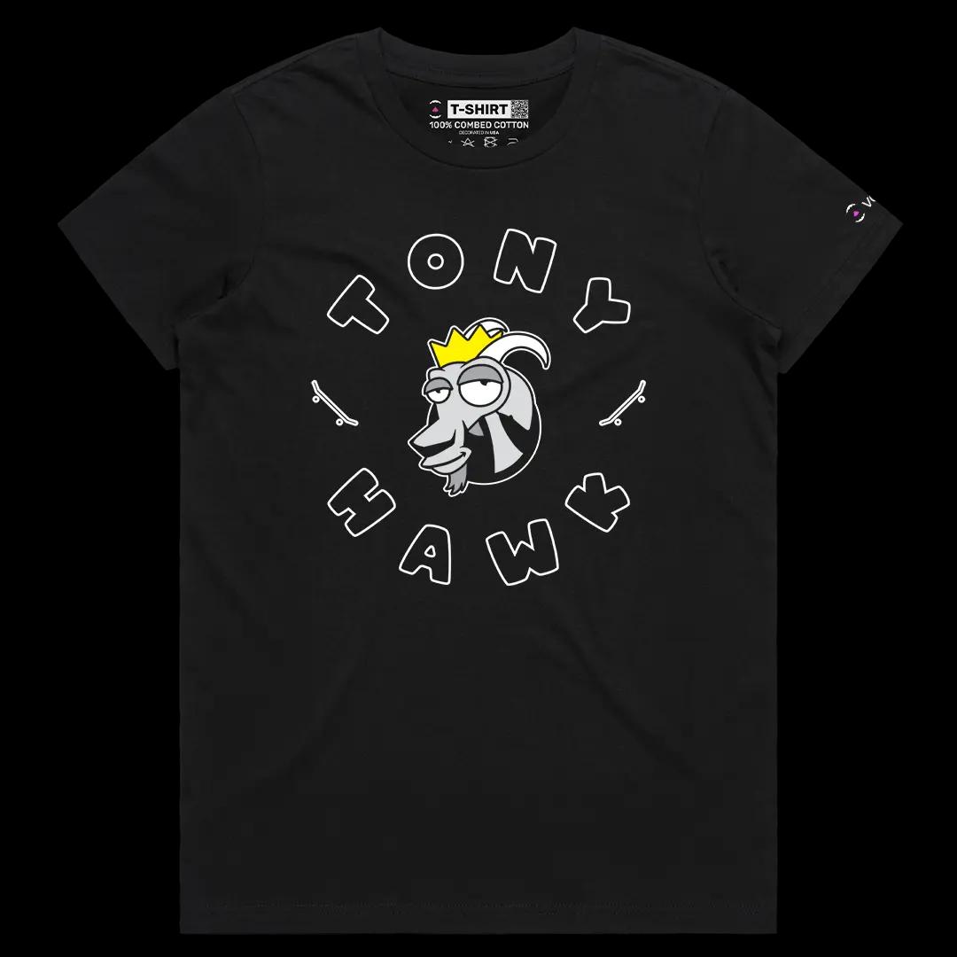 VOICEART Black Female Regular Tony Hawk The GOAT Series Sports Tee Skating Short Sleeve Cotton T-Shirt for Men and Women