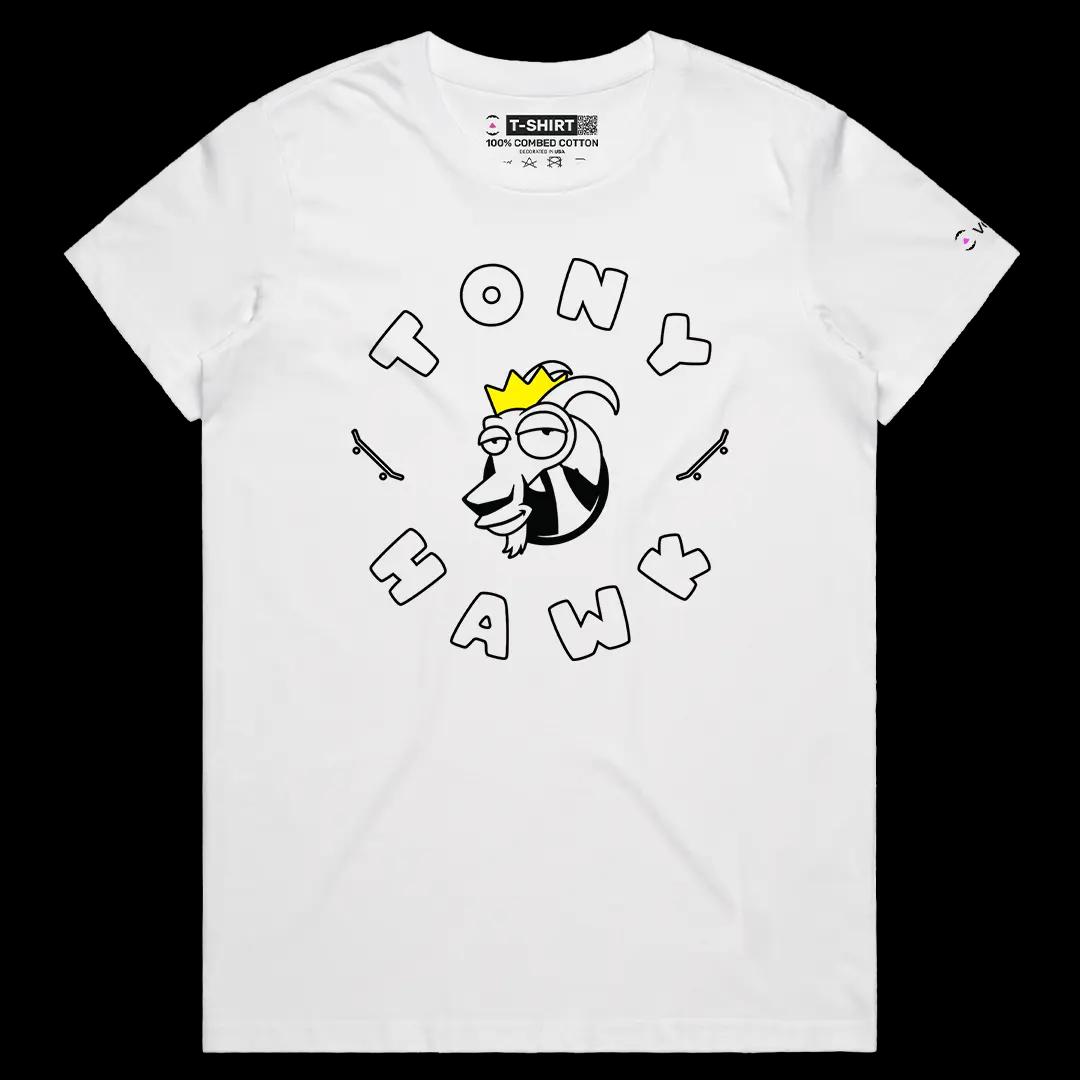 VOICEART White Female Regular Tony Hawk The GOAT Series Sports Tee Skating Short Sleeve Cotton T-Shirt for Men and Women