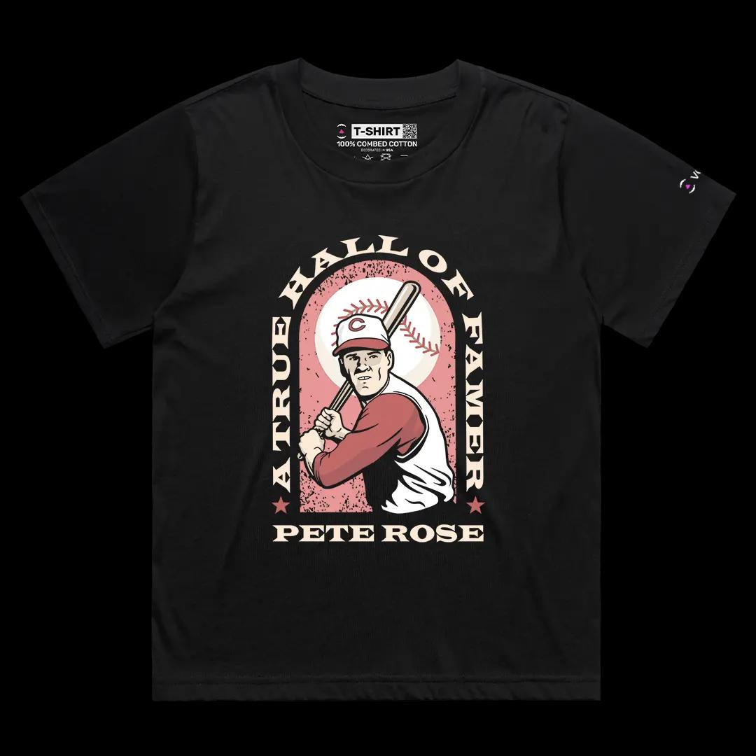 VOICEART Black Female Loose Pete Rose Hall of Famer Sports Tee for Baseball Fans Short Cotton T-Shirt for Men and Women