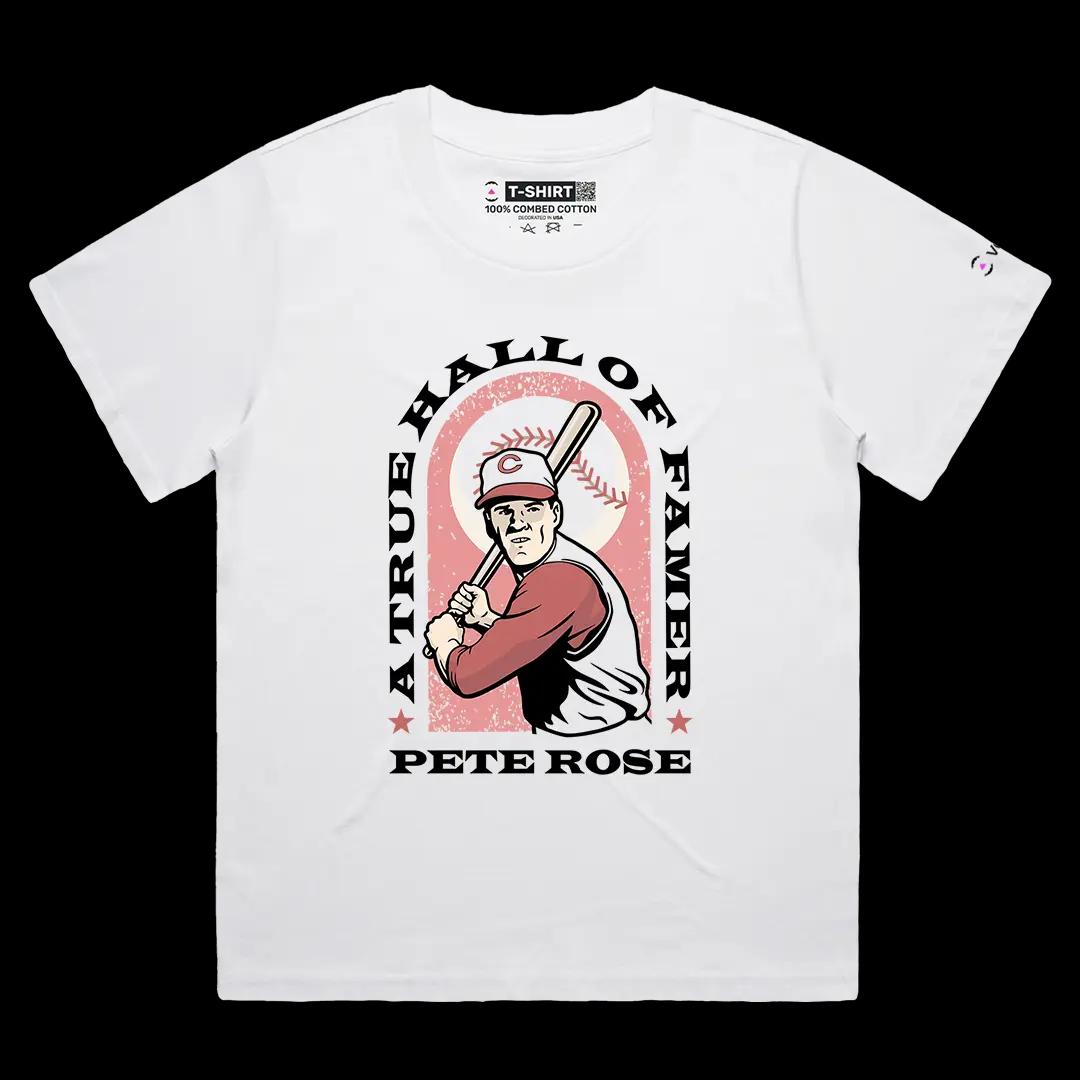 VOICEART White Female Loose Pete Rose Hall of Famer Sports Tee for Baseball Fans Short Cotton T-Shirt for Men and Women