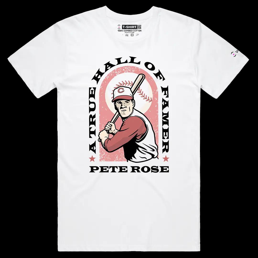 VOICEART White Male Regular Pete Rose Hall of Famer Sports Tee for Baseball Fans Short Cotton T-Shirt for Men and Women