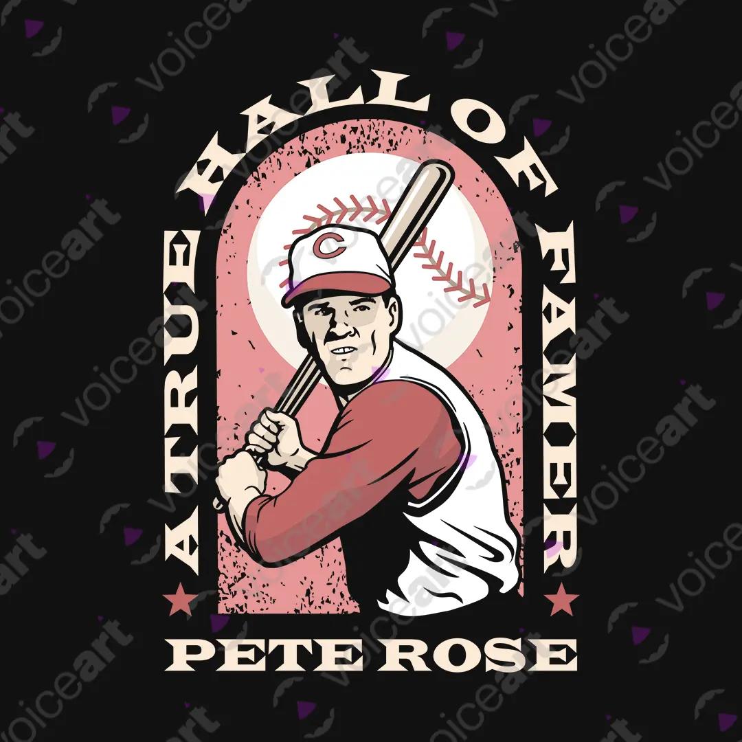VOICEART Black Watermark Pete Rose Hall of Famer Sports Tee for Baseball Fans Short Cotton T-Shirt for Men and Women