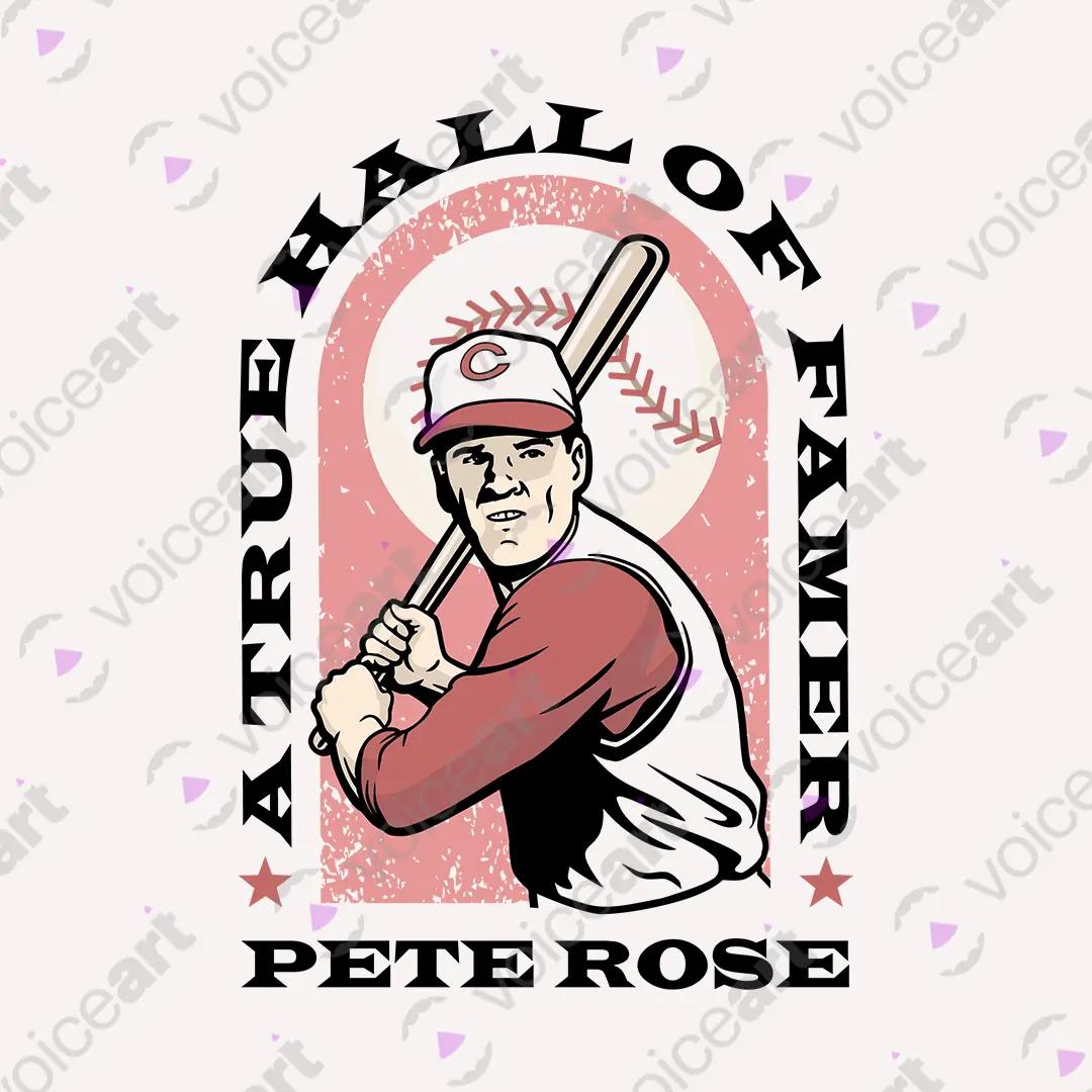 VOICEART White Watermark Pete Rose Hall of Famer Sports Tee for Baseball Fans Short Cotton T-Shirt for Men and Women