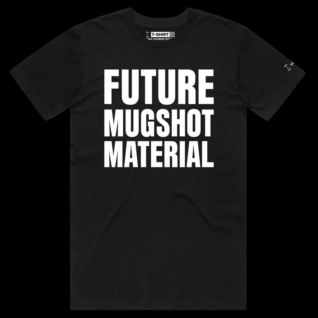 VOICEART Black Male Regular Future Mugshot Materia Funny Graphic Meme Tee with Sarcastic Joke Short Sleeve Cotton T-Shirt