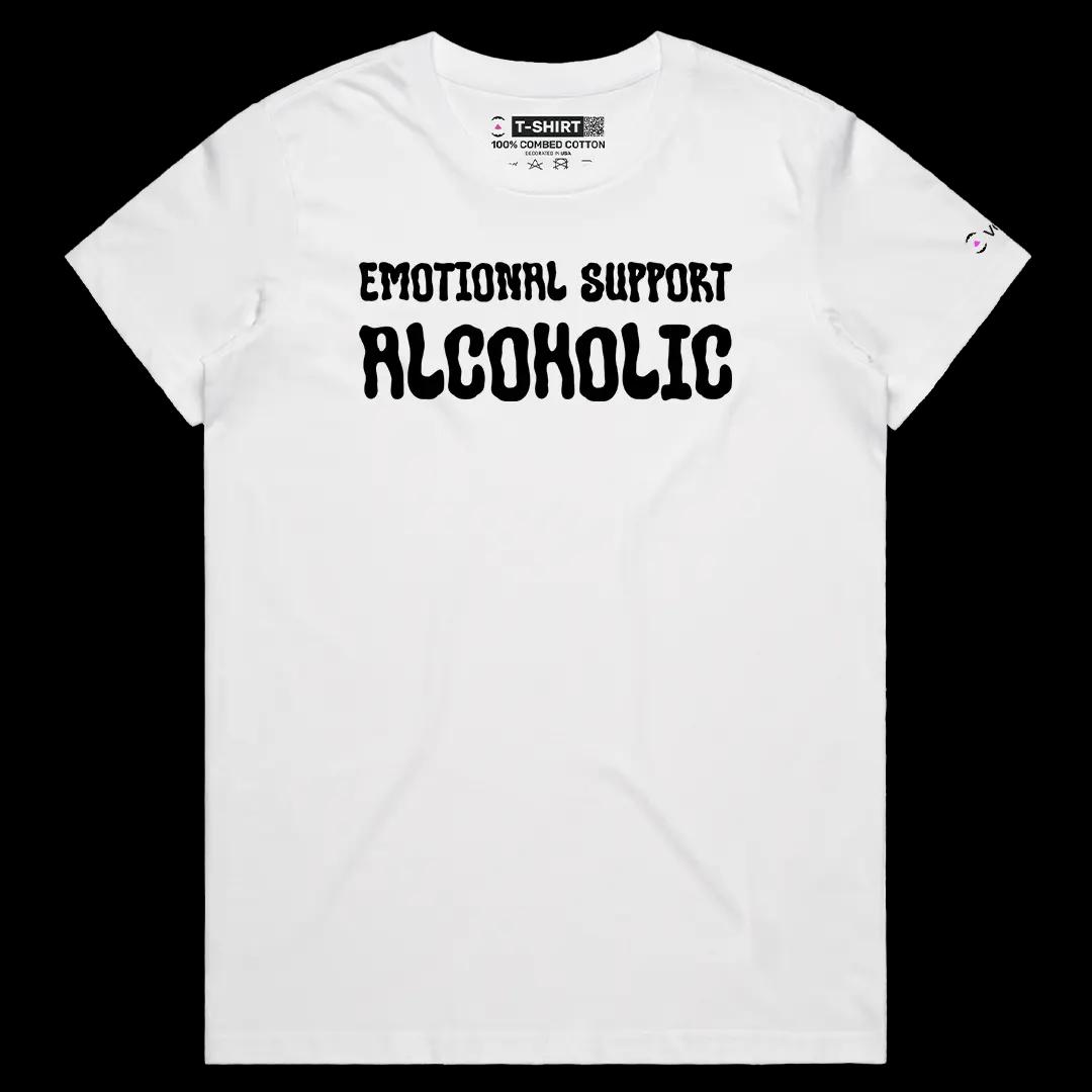 VOICEART White Female Regular Emotional Support Alcoholic Funny Meme Tee with Sarcastic Joke Short Sleeve Cotton T-Shirt