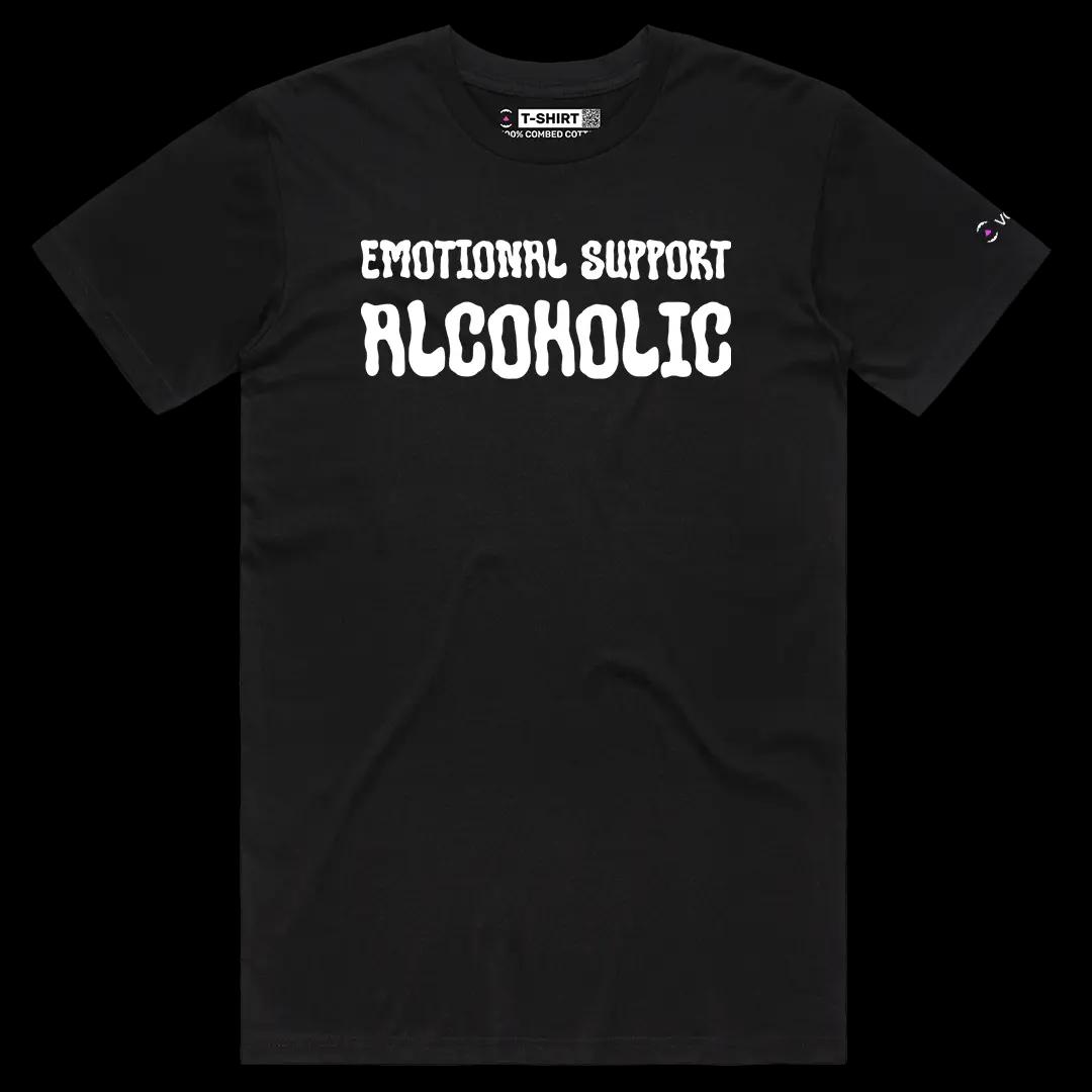 VOICEART Black Male Regular Emotional Support Alcoholic Funny Meme Tee with Sarcastic Joke Short Sleeve Cotton T-Shirt