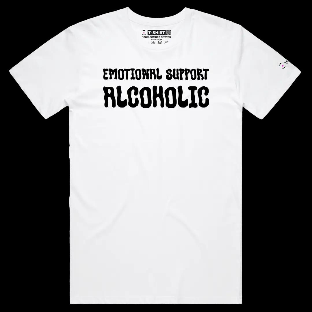 VOICEART White Male Regular Emotional Support Alcoholic Funny Meme Tee with Sarcastic Joke Short Sleeve Cotton T-Shirt