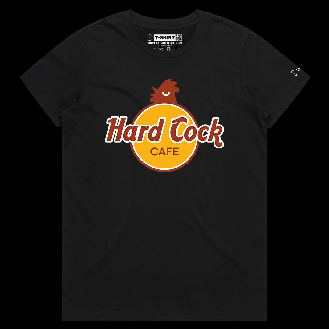 VOICEART Black Female Regular Hard Cock Funny Meme Tee with Wordplay Joke Short Sleeve Combed Cotton Shirt for Men and Women