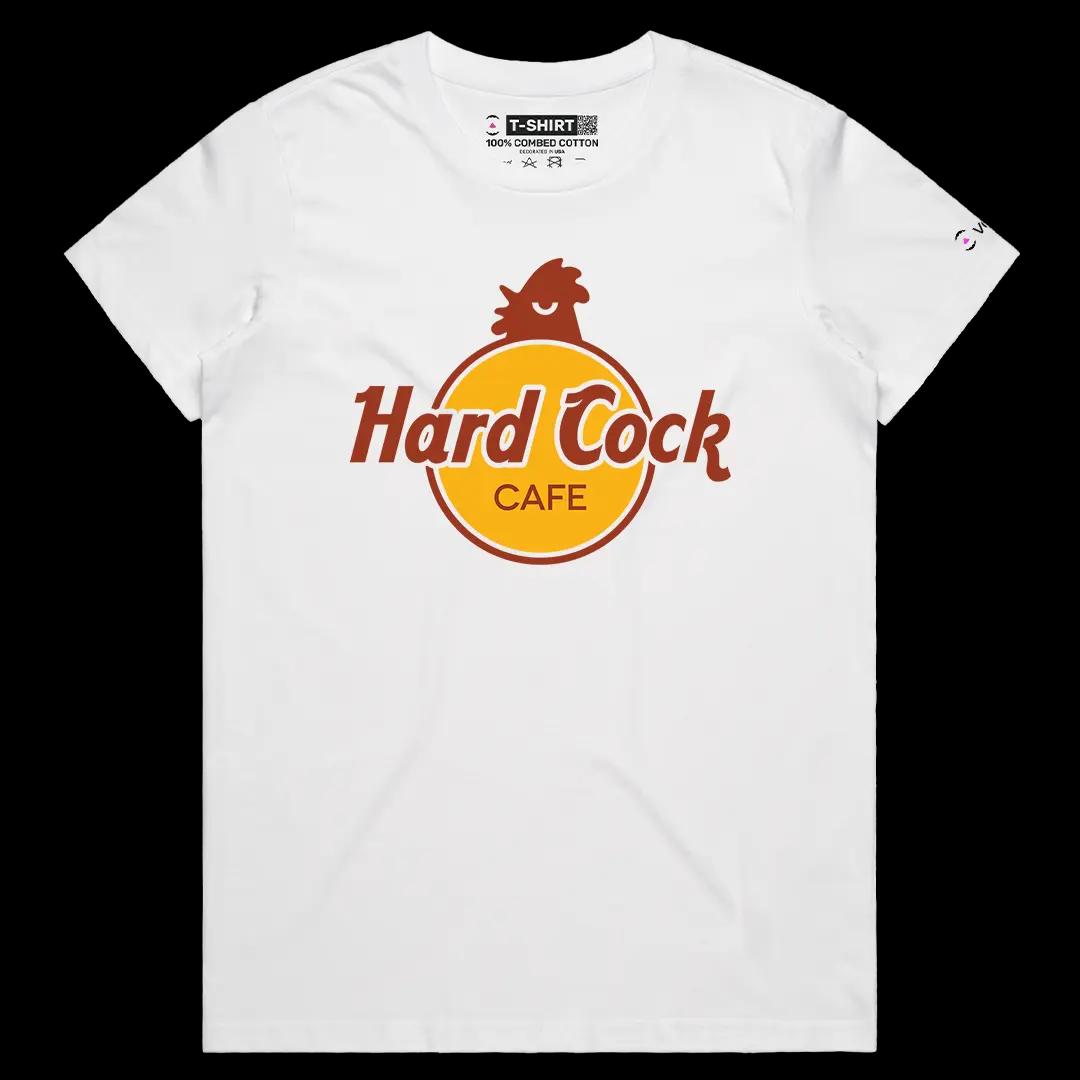 VOICEART White Female Regular Hard Cock Funny Meme Tee with Wordplay Joke Short Sleeve Combed Cotton Shirt for Men and Women