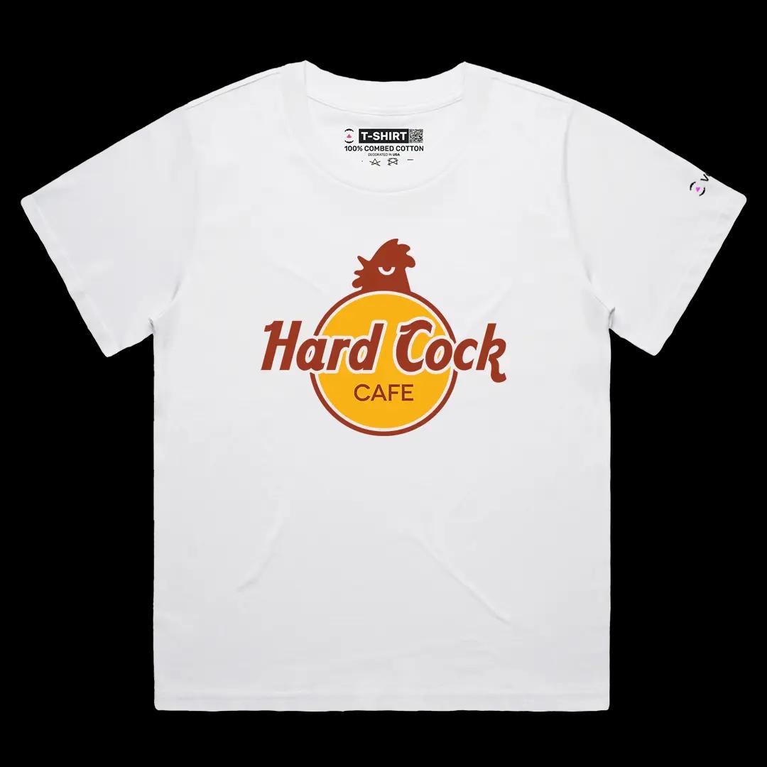 VOICEART White Female Loose Hard Cock Funny Meme Tee with Wordplay Joke Short Sleeve Combed Cotton Shirt for Men and Women