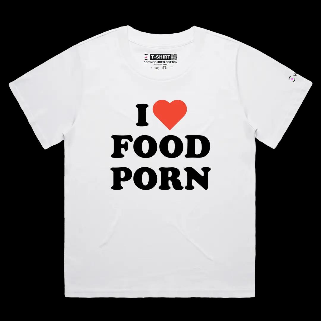 VOICEART White Female Loose I Love Food Porn Funny Meme Tee with Dark Humor Short Sleeve Cotton T-Shirt for Men and Women