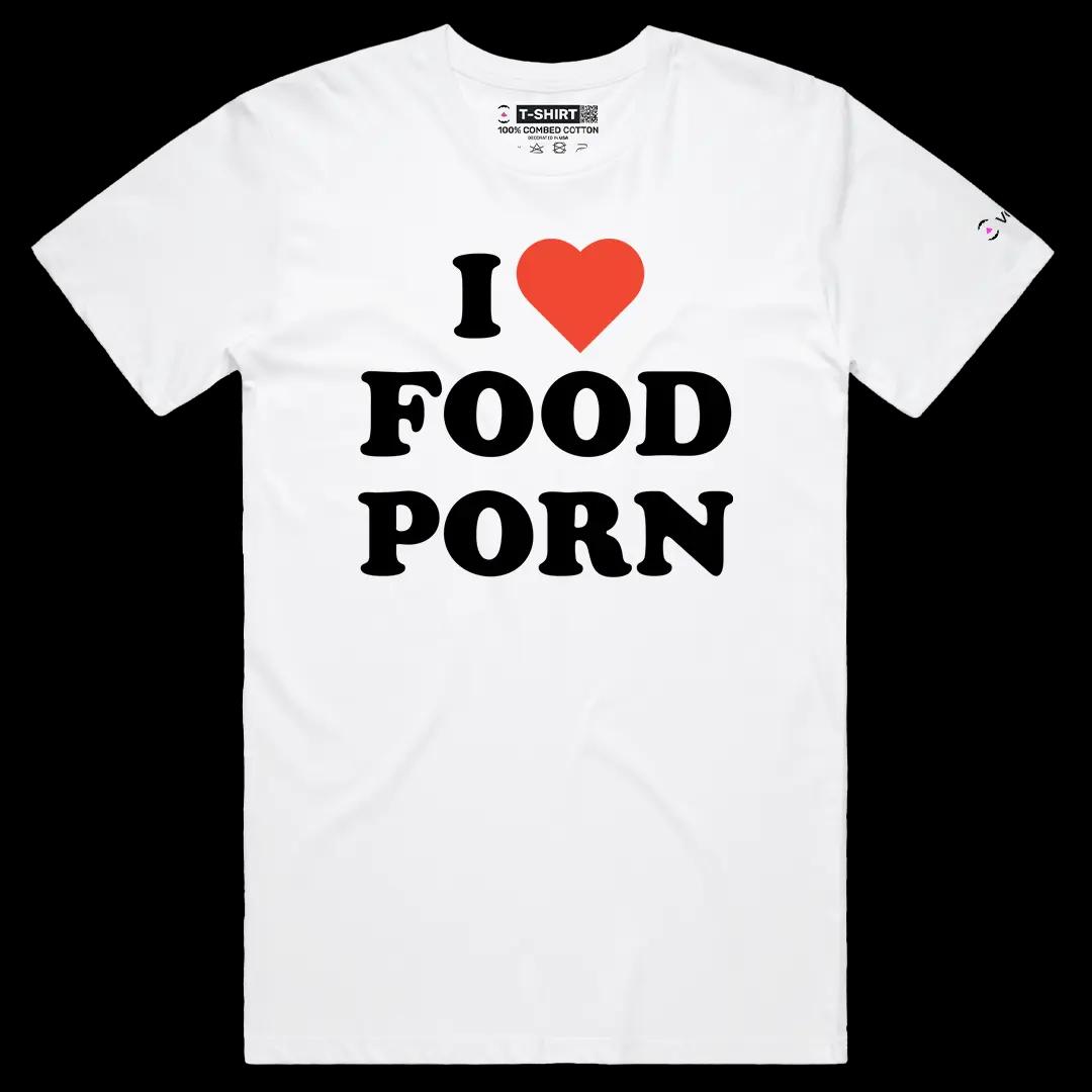 VOICEART White Male Regular I Love Food Porn Funny Meme Tee with Dark Humor Short Sleeve Cotton T-Shirt for Men and Women