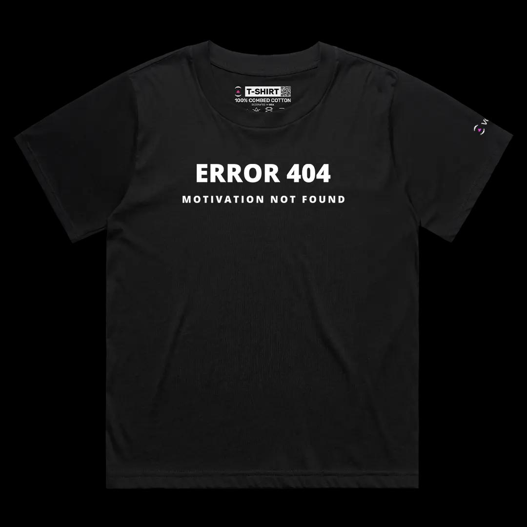 VOICEART Black Female Loose Error 404 Motivation Not Found Tee Sarcastic Joke Short Sleeve Cotton T-Shirt for Men Women