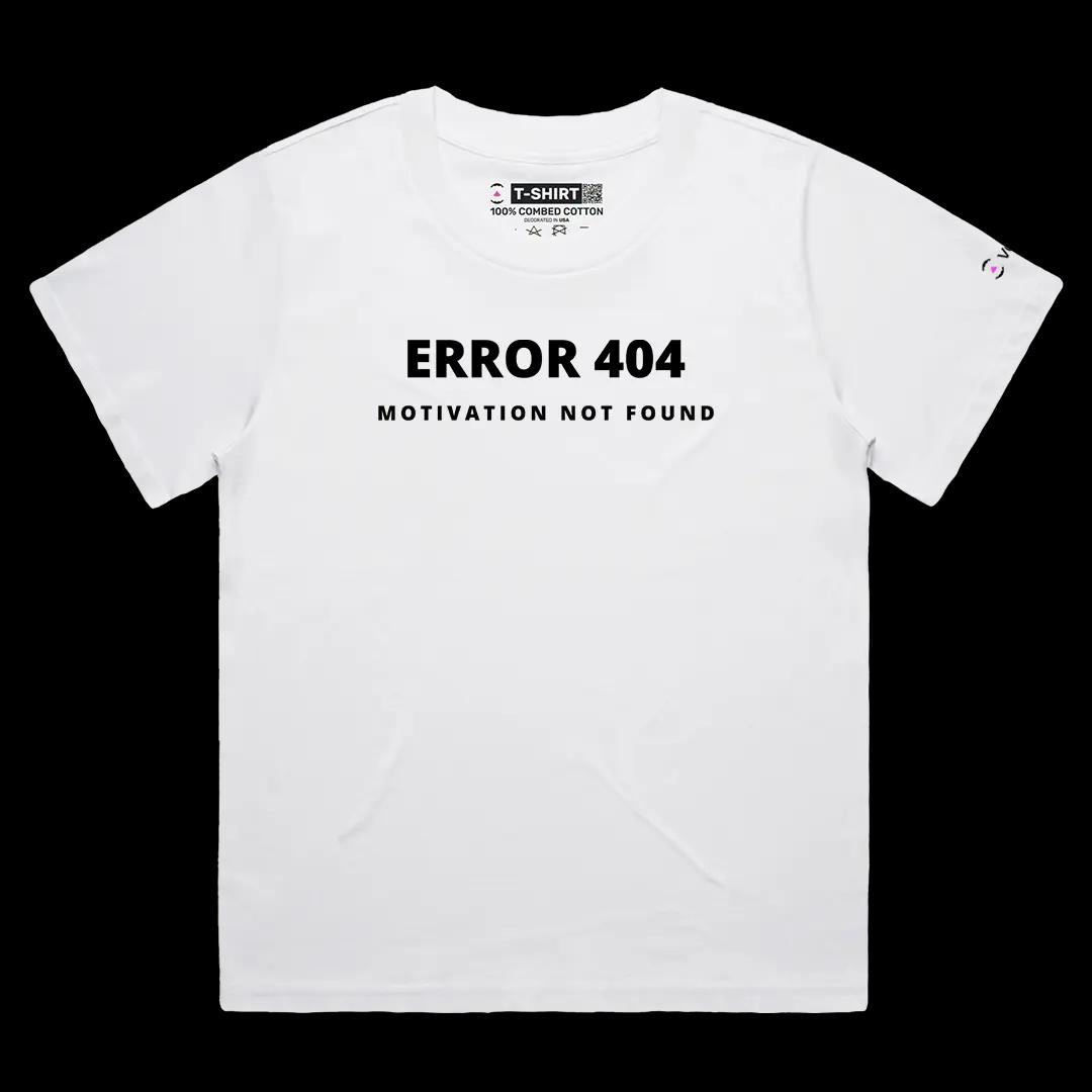 VOICEART White Female Loose Error 404 Motivation Not Found Tee Sarcastic Joke Short Sleeve Cotton T-Shirt for Men Women