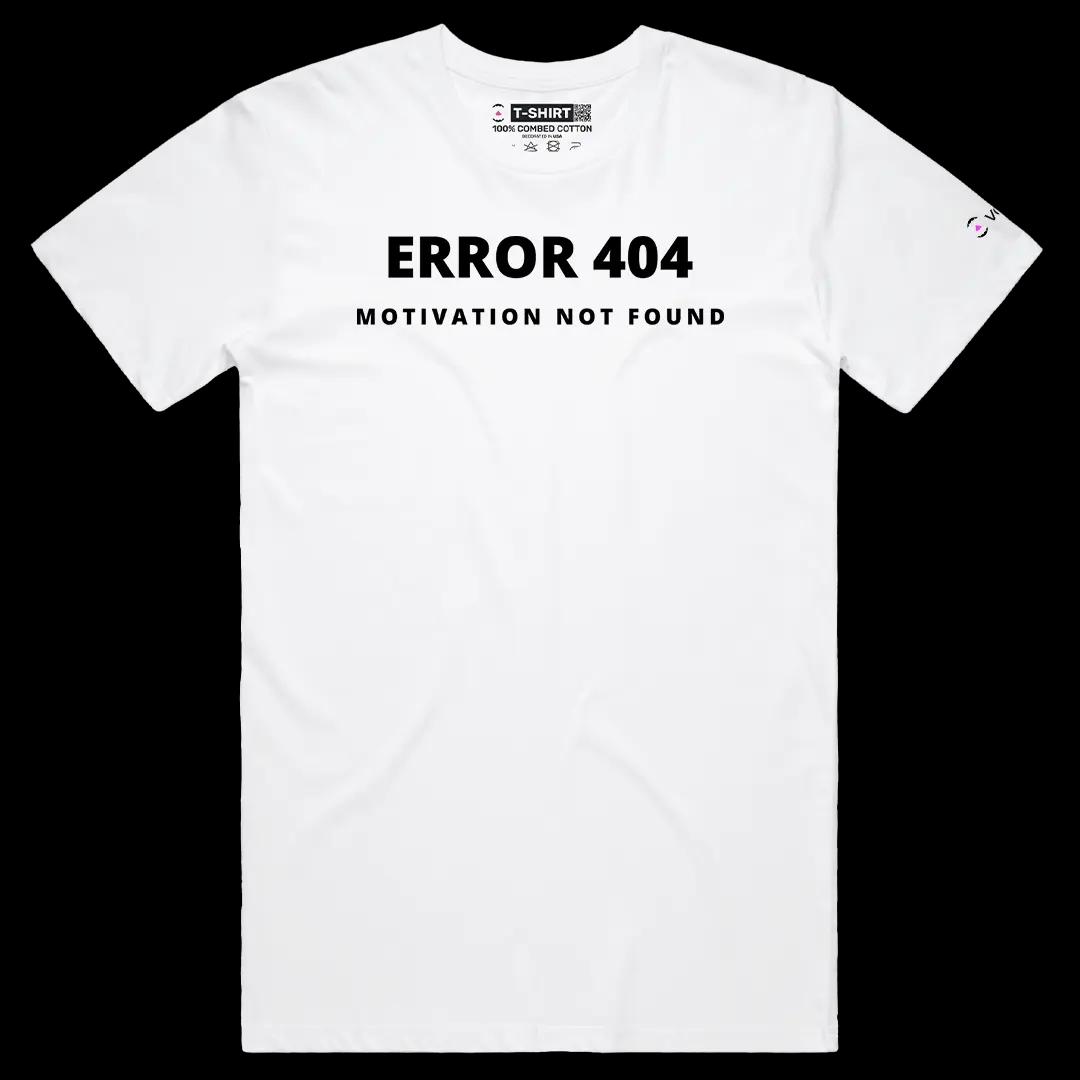 VOICEART White Male Regular Error 404 Motivation Not Found Tee Sarcastic Joke Short Sleeve Cotton T-Shirt for Men Women