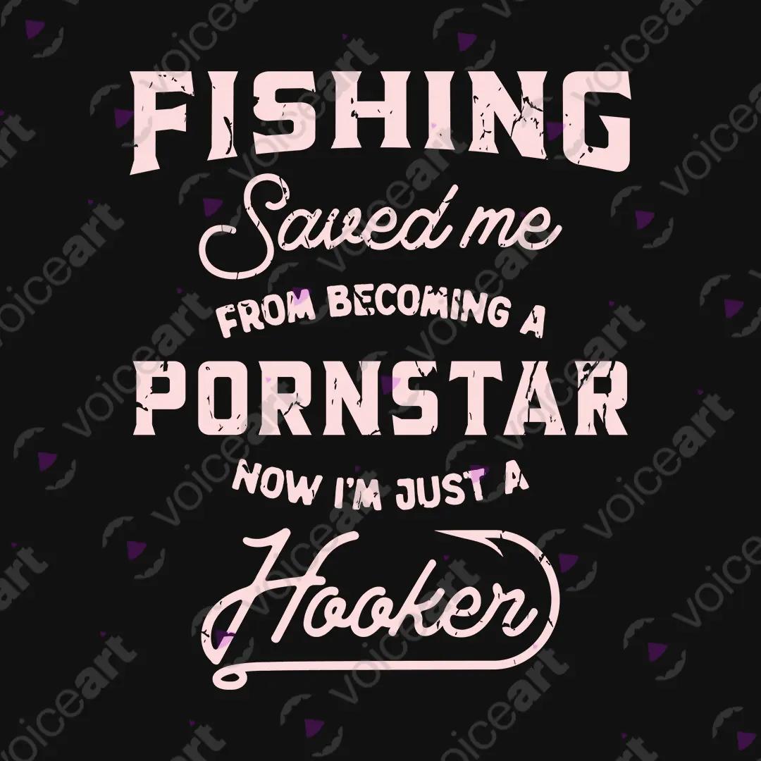 VOICEART Black Watermark Fishing Saved Me Funny Tee with Wordplay Joke Short Sleeve Cotton T-Shirt for Men and Women