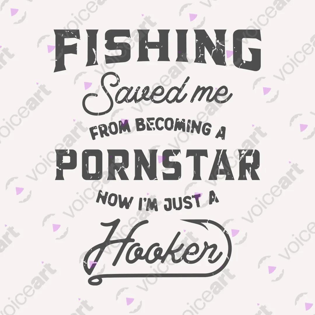 VOICEART White Watermark Fishing Saved Me Funny Tee with Wordplay Joke Short Sleeve Cotton T-Shirt for Men and Women