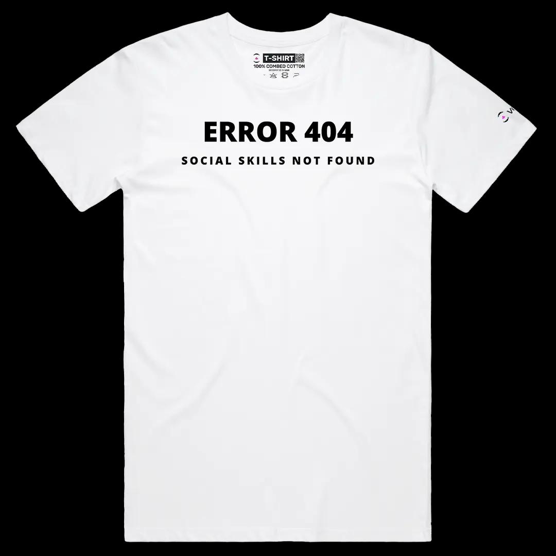 VOICEART White Male Regular 404 Social Skills Not Found Funny Meme Tee with Sarcastic Joke Cotton TShirt for Men and Women