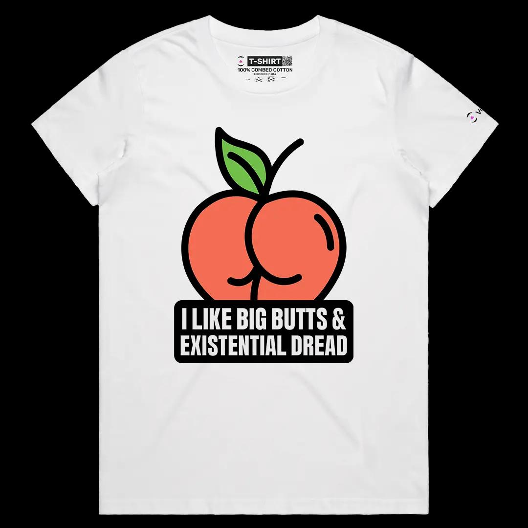 VOICEART White Female Regular I Like Big Butts Funny Meme Tee Sarcastic Joke Short Sleeve Cotton T-Shirt for Men and Women