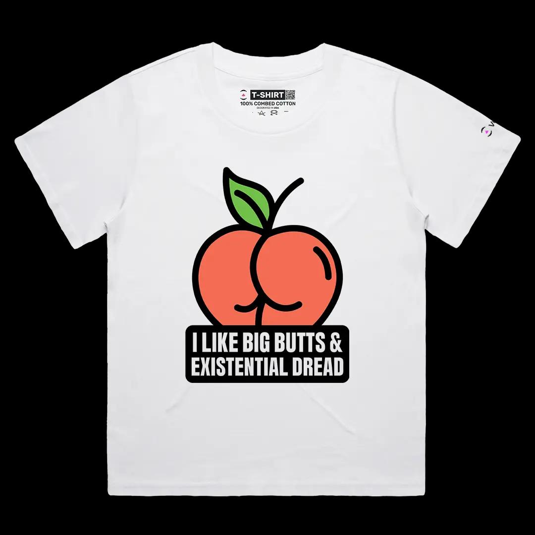 VOICEART White Female Loose I Like Big Butts Funny Meme Tee Sarcastic Joke Short Sleeve Cotton T-Shirt for Men and Women