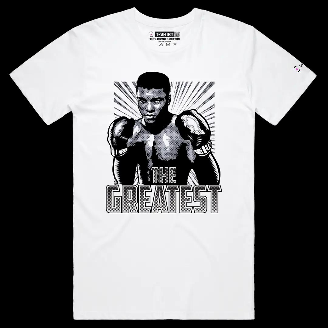 VOICEART White Male Regular Mohammed Ali GOAT Sports Shirt Premium Design Undisputed Fighting Champion Tee for Boxing Fans