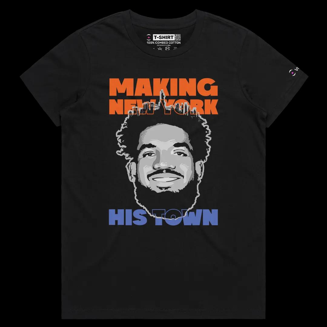 VOICEART Black Female Regular Karl Anthony Towns Sports Tee for NY Knicks And Basketball Fans Short Sleeve Cotton T-Shirt