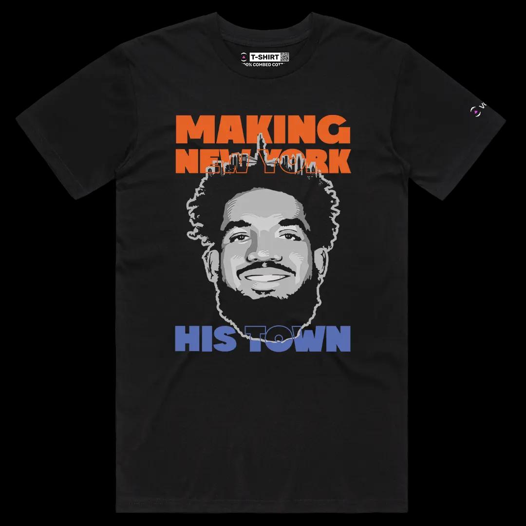 VOICEART Black Male Regular Karl Anthony Towns Sports Tee for NY Knicks And Basketball Fans Short Sleeve Cotton T-Shirt