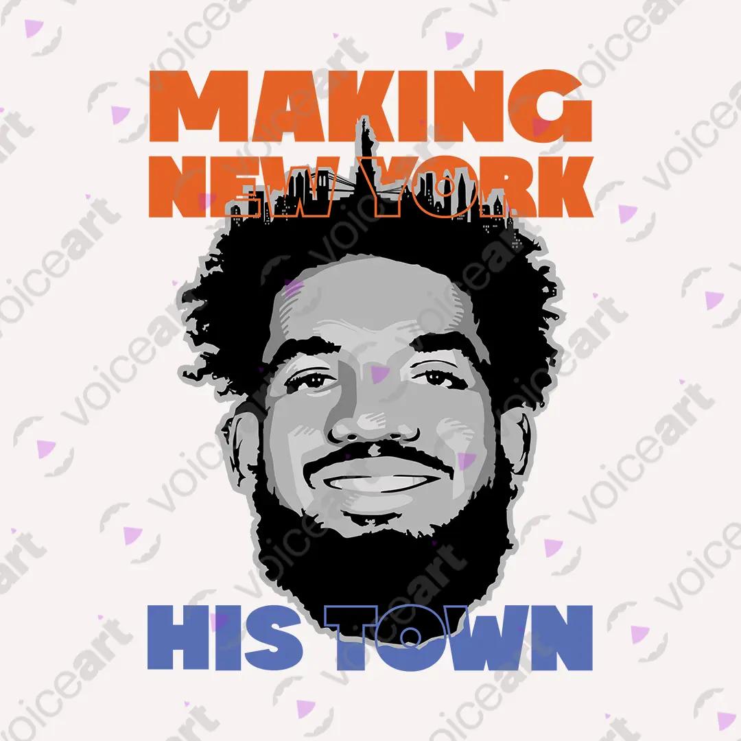 VOICEART White Watermark Karl Anthony Towns Sports Tee for NY Knicks And Basketball Fans Short Sleeve Cotton T-Shirt