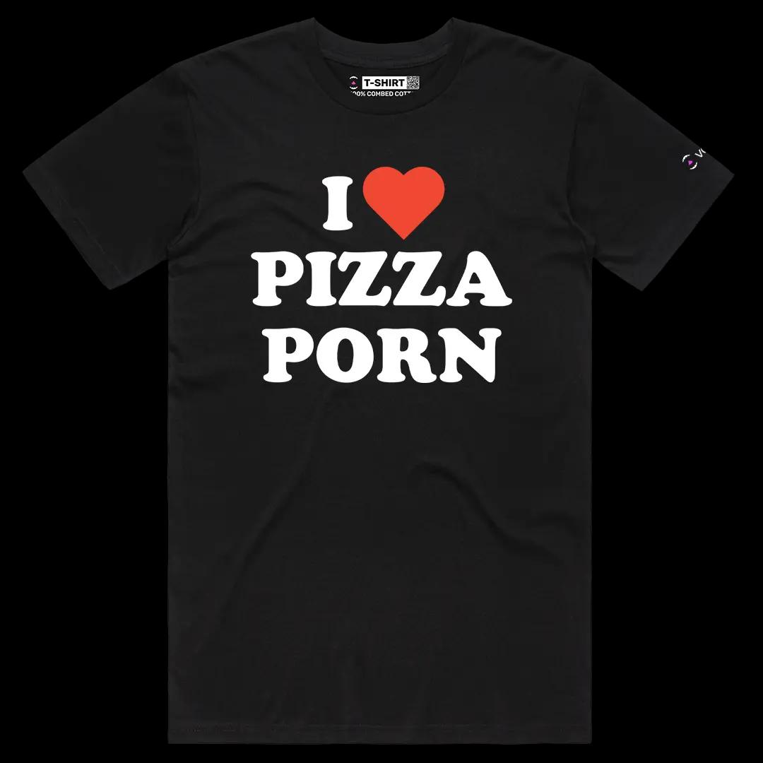 VOICEART Black Male Regular I Love Pizza Porn Funny Graphic Meme Tee with Dark Humor Short Sleeve Cotton T-Shirt