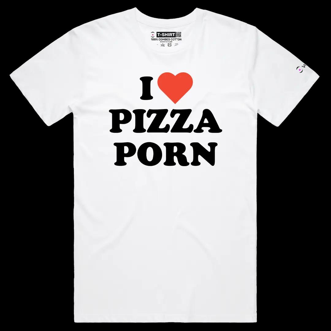 VOICEART White Male Regular I Love Pizza Porn Funny Graphic Meme Tee with Dark Humor Short Sleeve Cotton T-Shirt
