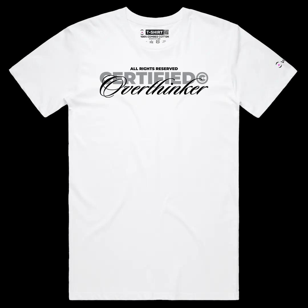 VOICEART White Male Regular Certified Overthinker Funny Meme Tee with Sarcastic Joke Cotton T-Shirt for Men and Women