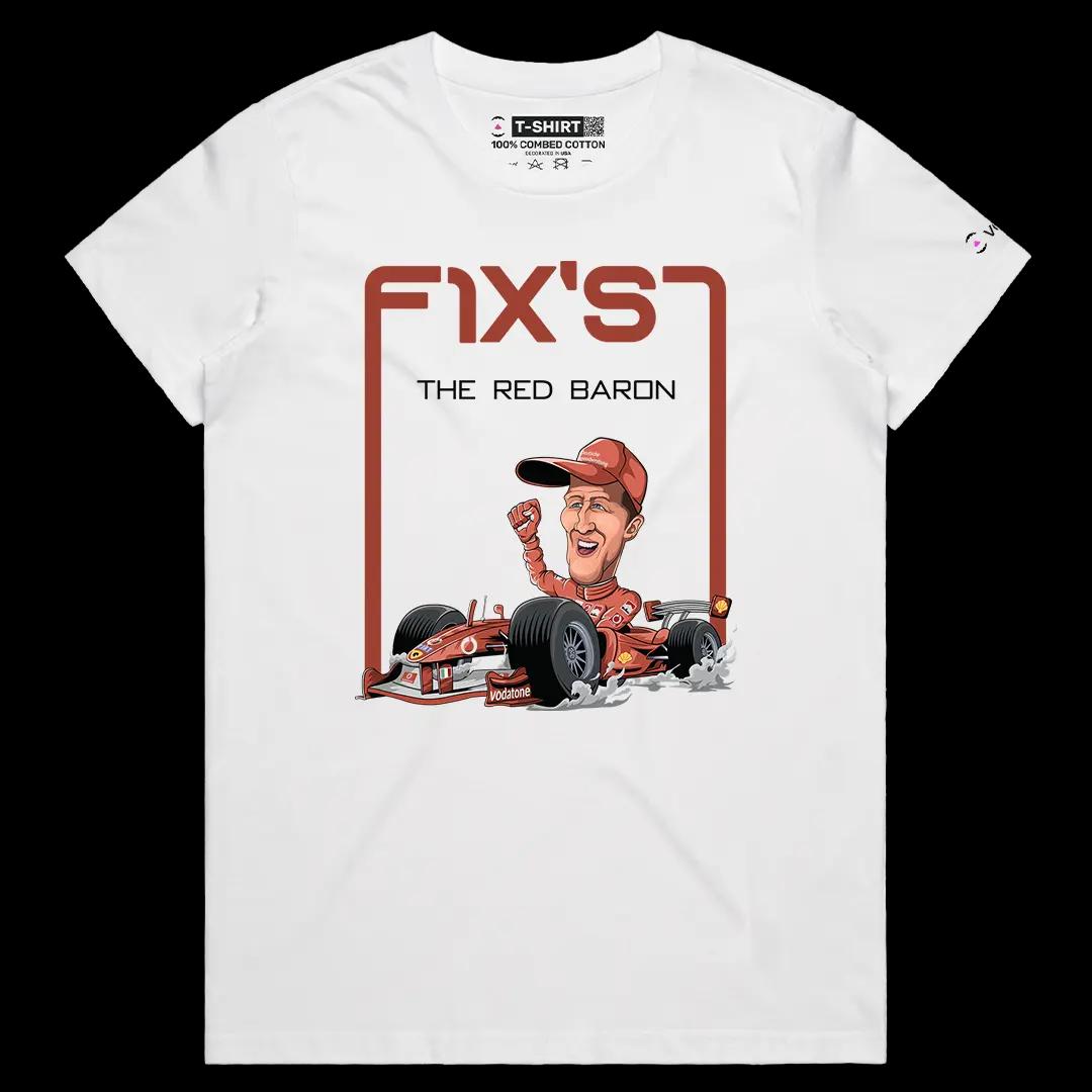 VOICEART White Female Regular Michael Schumacher Sports Tee for Formula Racing Short Sleeve Cotton T-Shirt for Men and Women