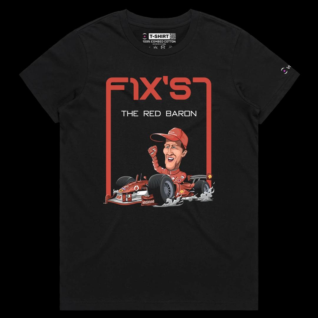 VOICEART Black Female Regular Michael Schumacher Sports Tee for Formula Racing Short Sleeve Cotton T-Shirt for Men and Women