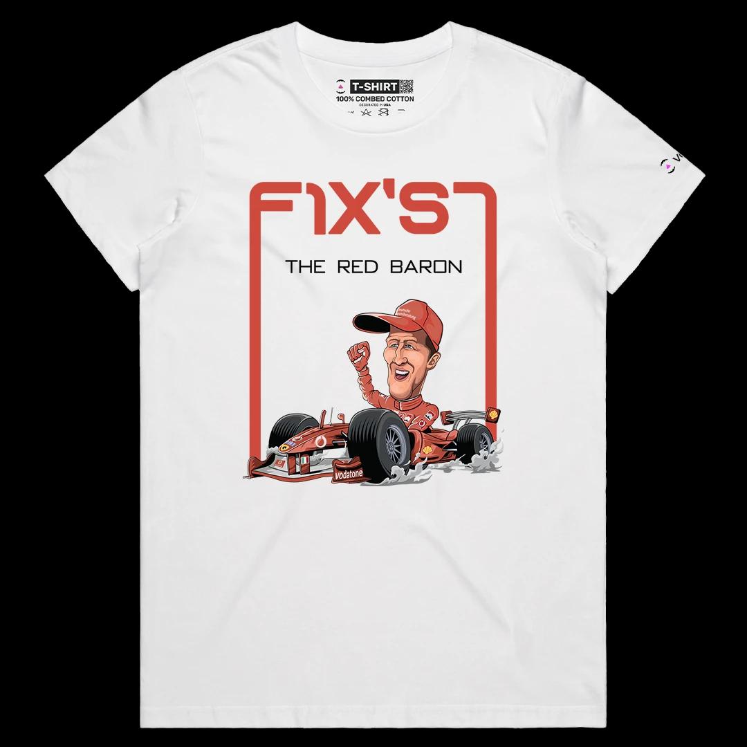 VOICEART White Female Regular Michael Schumacher Sports Tee for Formula Racing Short Sleeve Cotton T-Shirt for Men and Women