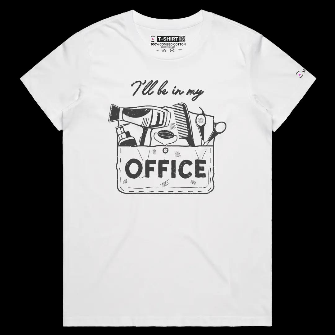 VOICEART White Female Regular I Will Be In My Office Grooming Tools Funny Graphic Tee Short Sleeve TShirt for Men and Women
