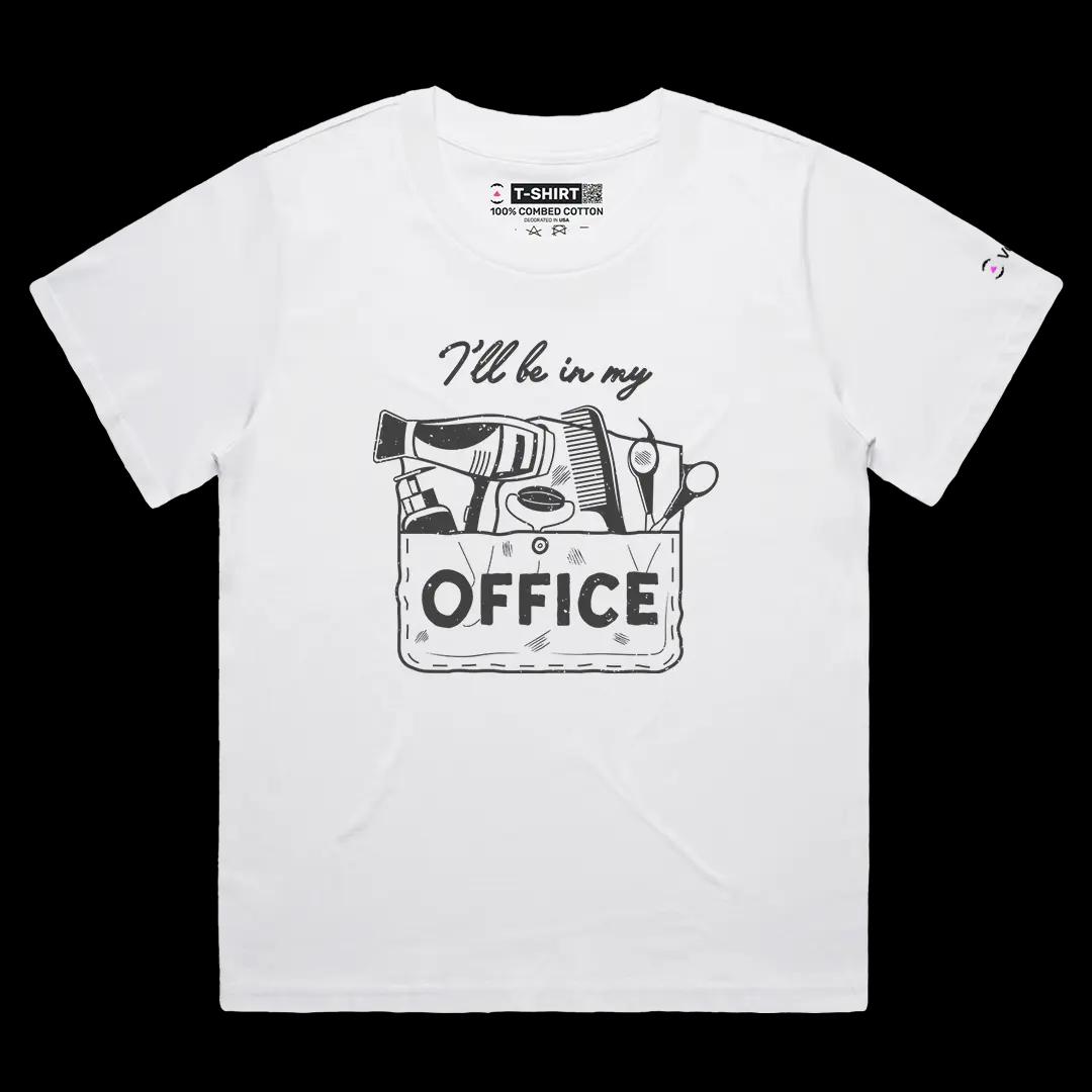 VOICEART White Female Loose I Will Be In My Office Grooming Tools Funny Graphic Tee Short Sleeve TShirt for Men and Women