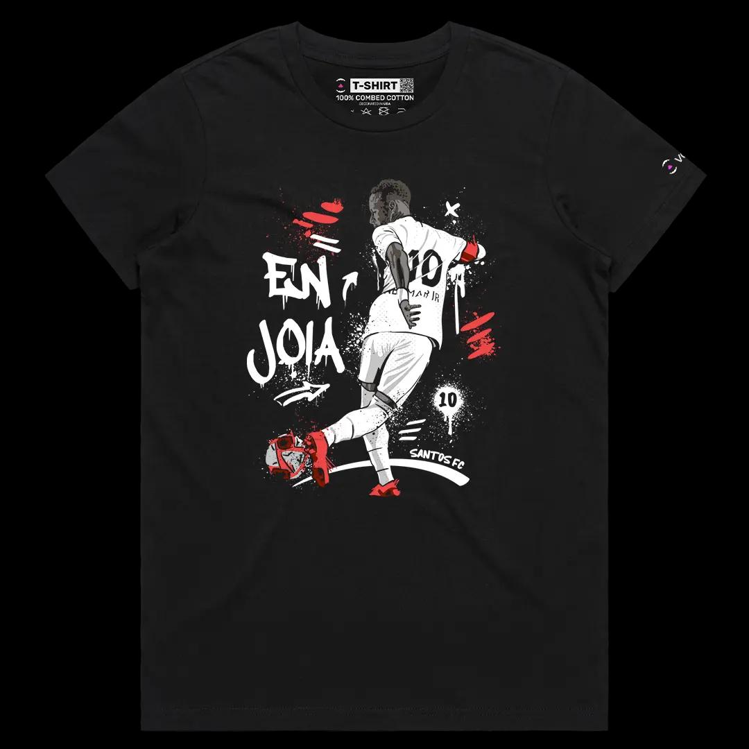 VOICEART Black Female Regular Neymar Jr Santos Sports Graphic Tee for Soccer Fans Short Cotton TShirt for Men and Women