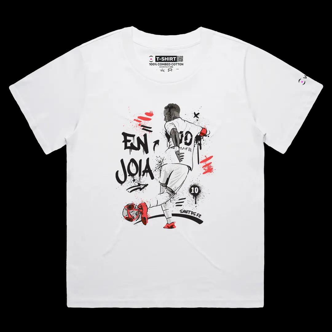VOICEART White Female Loose Neymar Jr Santos Sports Graphic Tee for Soccer Fans Short Cotton TShirt for Men and Women