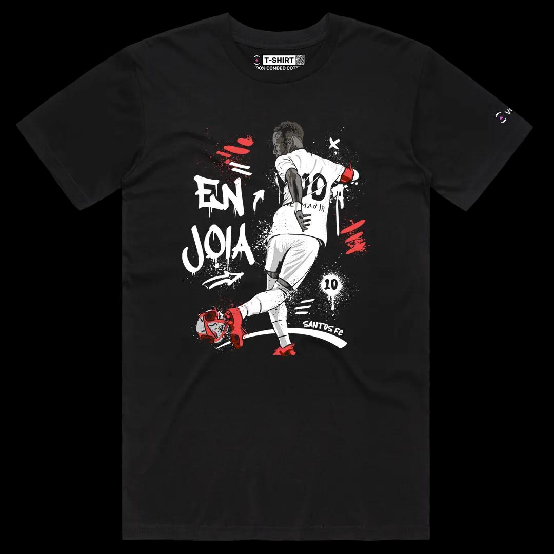 VOICEART Black Male Regular Neymar Jr Santos Sports Graphic Tee for Soccer Fans Short Cotton TShirt for Men and Women