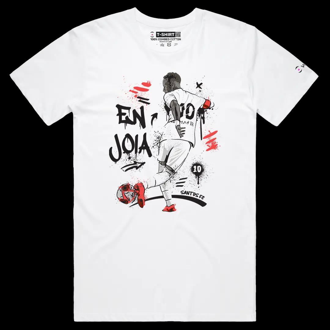 VOICEART White Male Regular Neymar Jr Santos Sports Graphic Tee for Soccer Fans Short Cotton TShirt for Men and Women