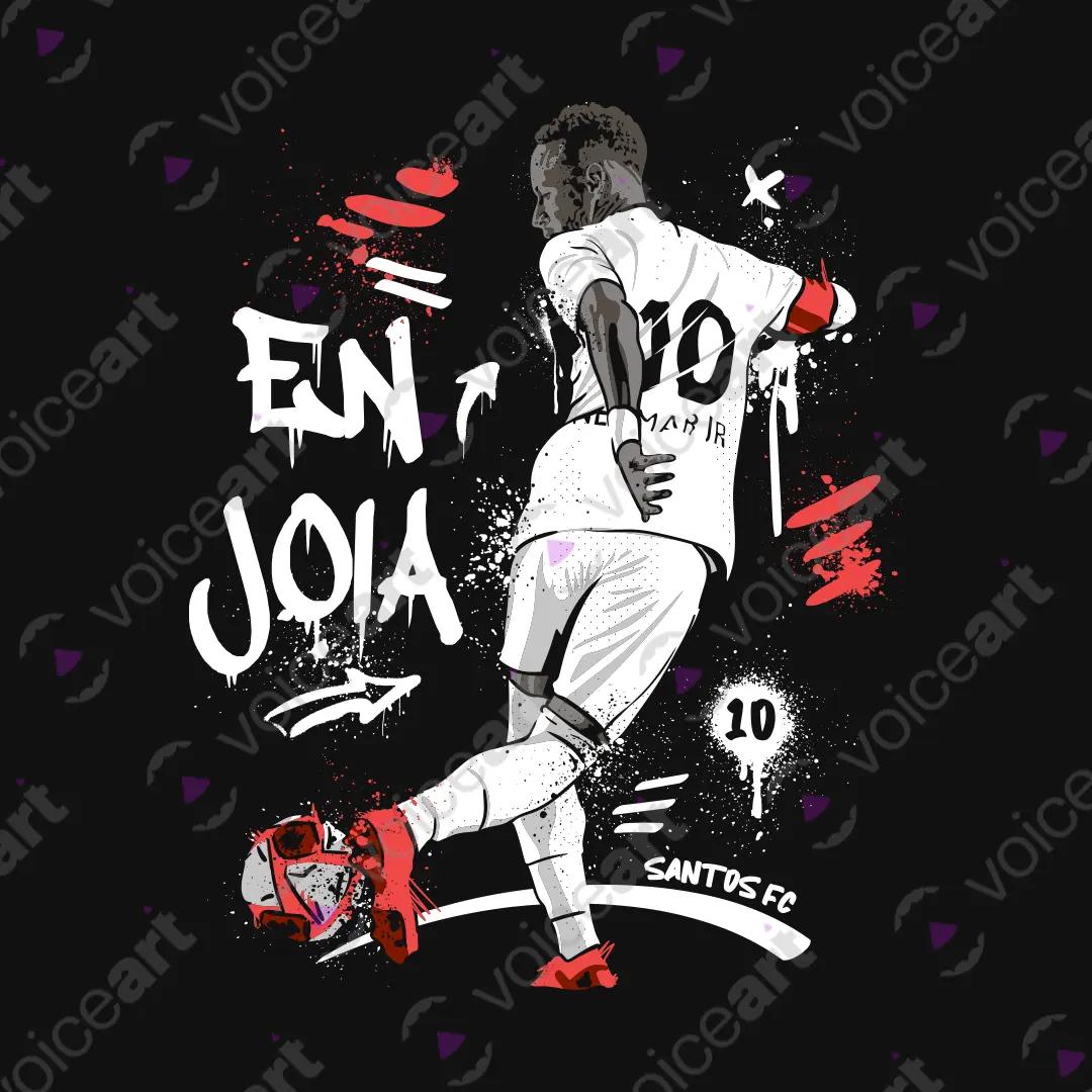 VOICEART Black Watermark Neymar Jr Santos Sports Graphic Tee for Soccer Fans Short Cotton TShirt for Men and Women