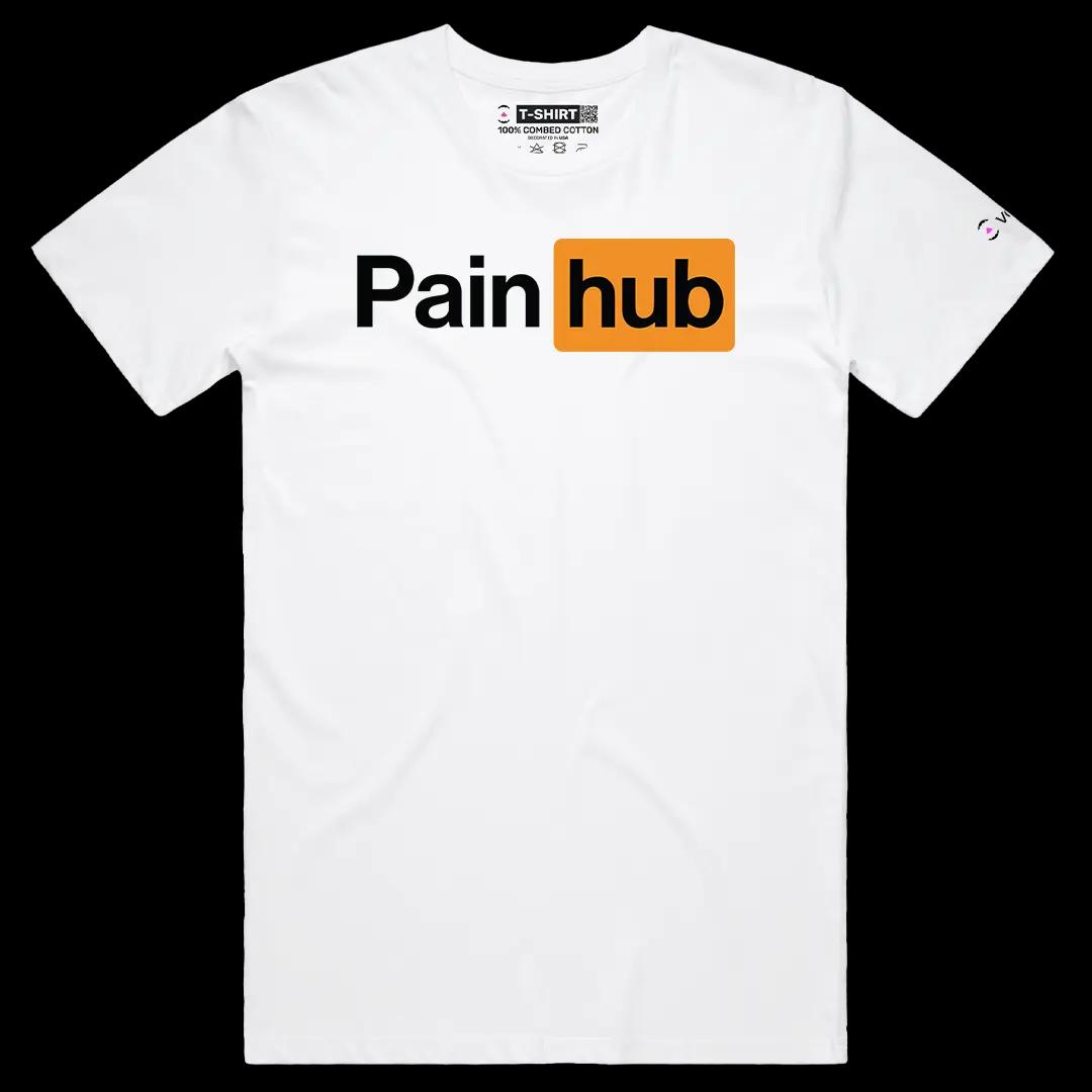 VOICEART White Male Regular Pain Hub Funny Graphic Tee Sarcastic Joke Short Sleeve Combed Cotton T-Shirt for Men and Women