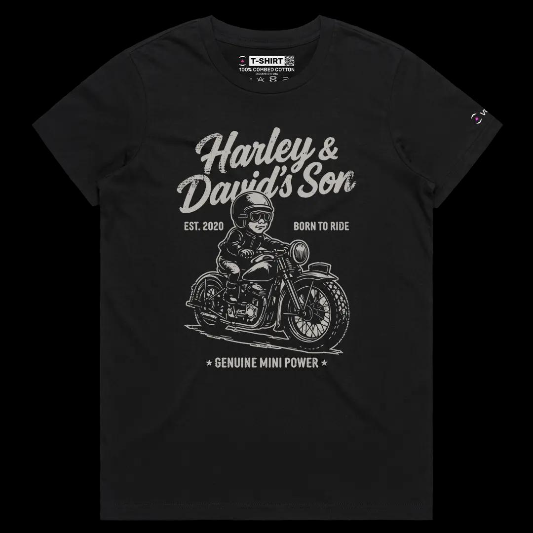 VOICEART Black Female Regular Harley & David Son Funny Bike Graphic Tee for Motorcycle Lovers Short Sleeve Cotton T-Shirt