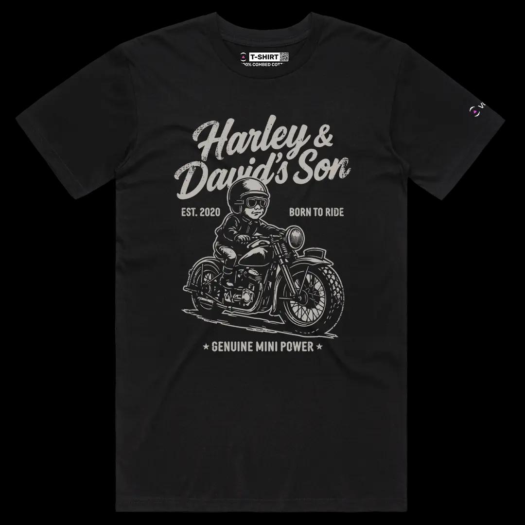 VOICEART Black Male Regular Harley & David Son Funny Bike Graphic Tee for Motorcycle Lovers Short Sleeve Cotton T-Shirt