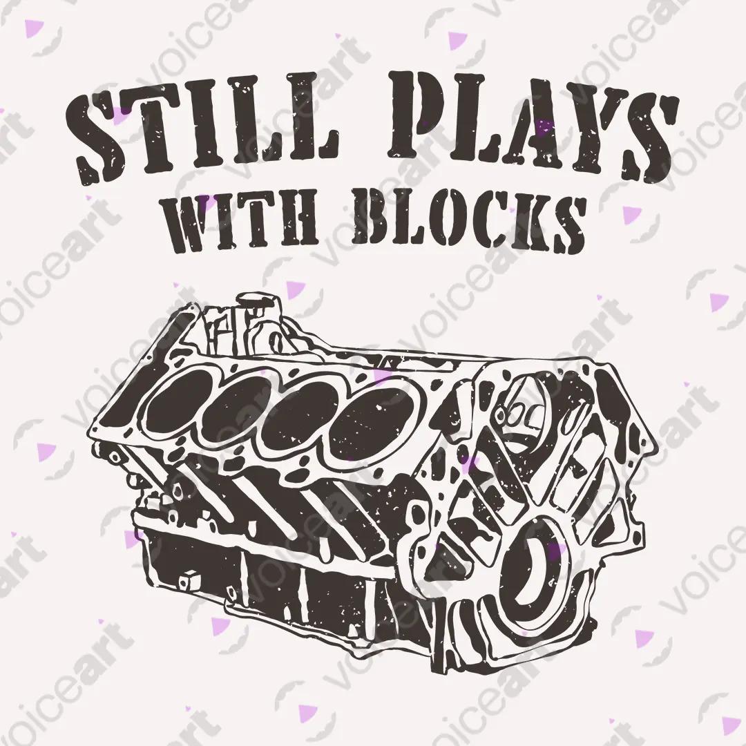VOICEART White Watermark Still Plays with Blocks Funny Graphic Tee for Car Lovers Short Sleeve Cotton T-Shirt