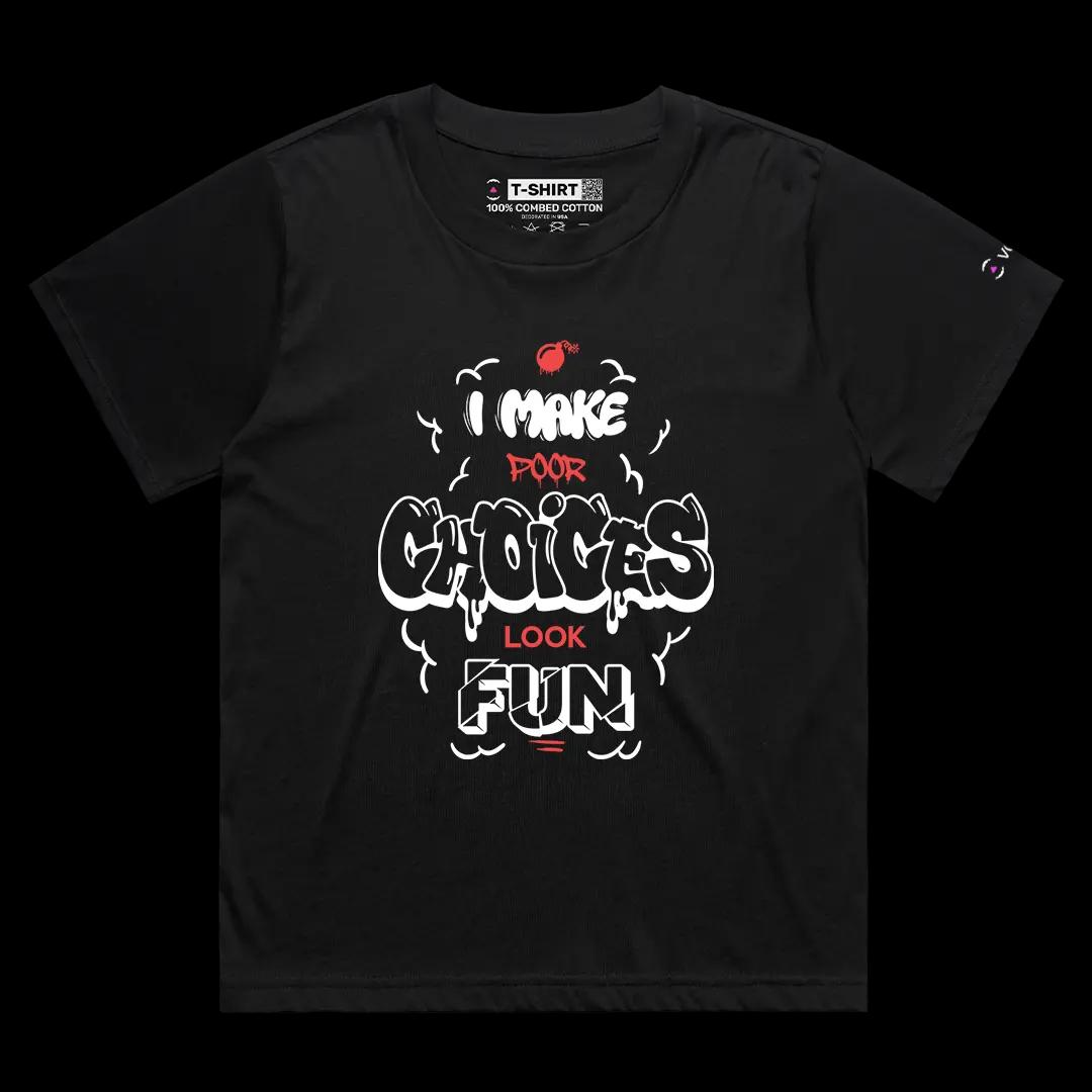 VOICEART Black Female Loose I Make Poor Choices Look Fun Funny Graphic Tee with Sarcastic Joke Short Sleeve Cotton T-Shirt