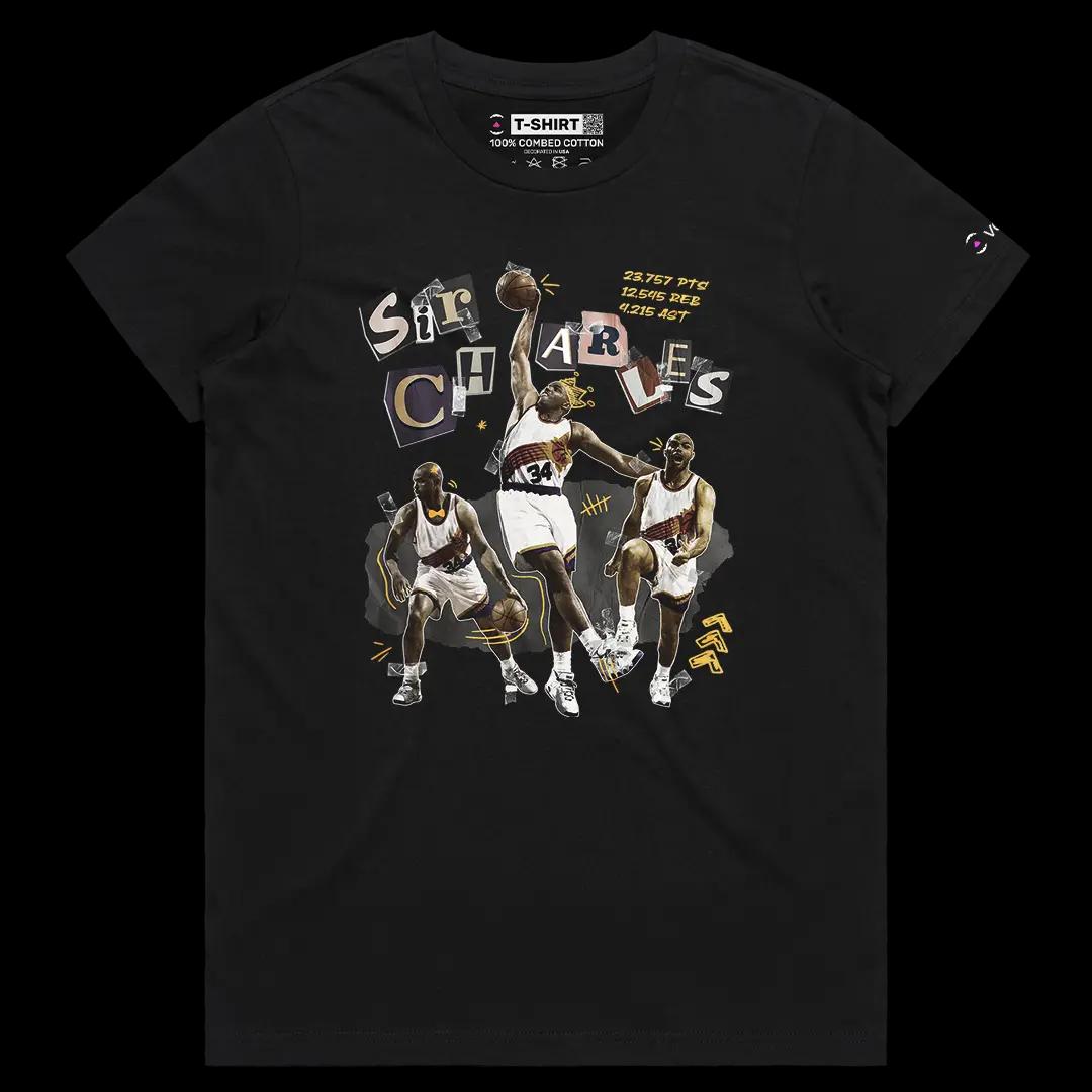 VOICEART Black Female Regular Vintage Sir Charles Barkley Sports Graphic Tee Basketball Fans Short T-Shirt for Men and Women